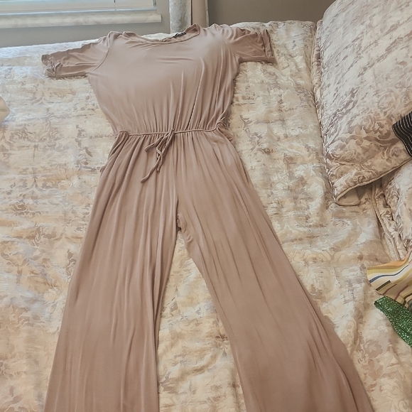 Annabelle Pants - Annabelle Soft Beige Flare Jumpsuit